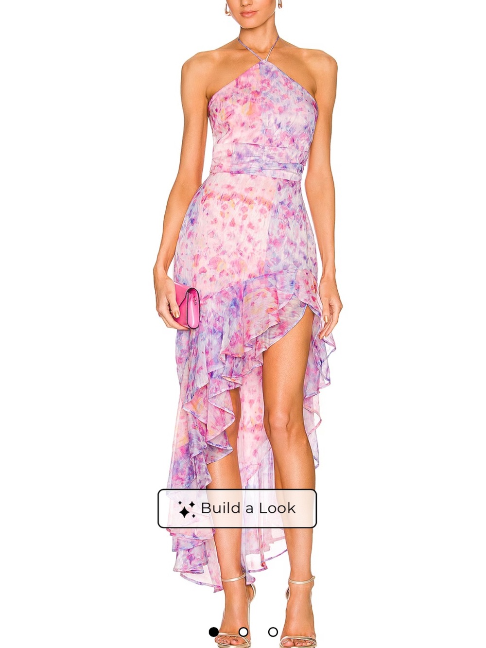 Halter High-Low Ruffle Maxi Dress - Pink Floral